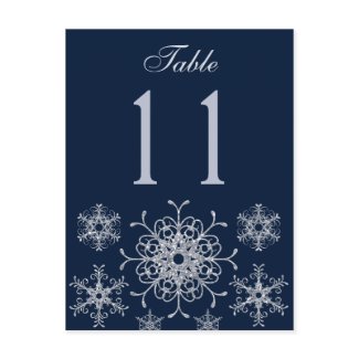 Navy Silver Glitter Snowflakes Table Number Card zazzle_postcard
