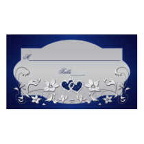 Navy, Silver Gray Floral, Hearts Place Card business cards