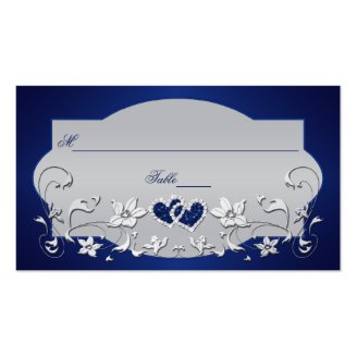 Navy, Silver Gray Floral, Hearts Place Card Business Card