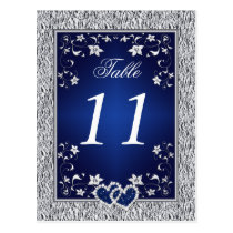 Navy, Silver Gray Floral Table Number Postcard postcards