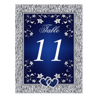 Navy, Silver Gray Floral Table Number Postcard