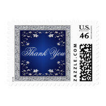 Navy, Silver Gray Floral Thank You Postage stamps