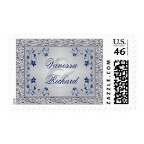 Navy, Silver Gray Floral Wedding Postage 2 stamps