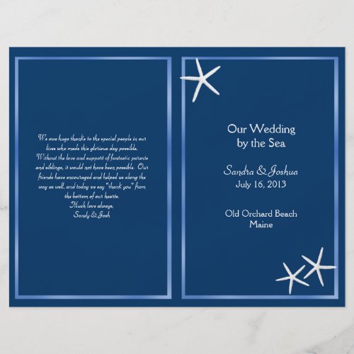 Navy Starfish Beach Wedding Program flyer