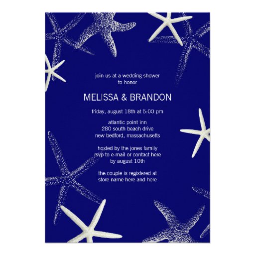 Navy Starfish Designer Wedding Shower Invitations
