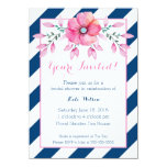 Navy Stripe and Pink Floral Invitation