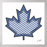 Navy Striped  Applique Stitched Maple Leaf posters