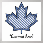 Navy Striped  Applique Stitched Maple Leaf posters