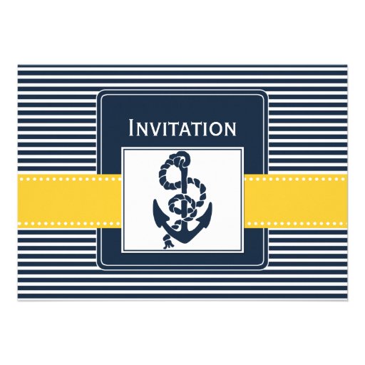 navy stripes, anchor, nautical wedding invites