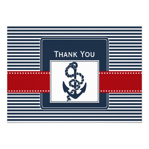 navy stripes, anchor, nautical wedding Thank you Card (front side)
