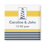 navy stripes,lighthouse, nautical save the date fridge magnet