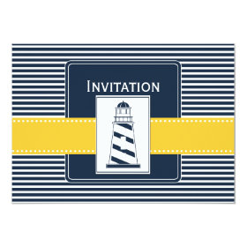 navy stripes, lighthouse, nautical wedding invites