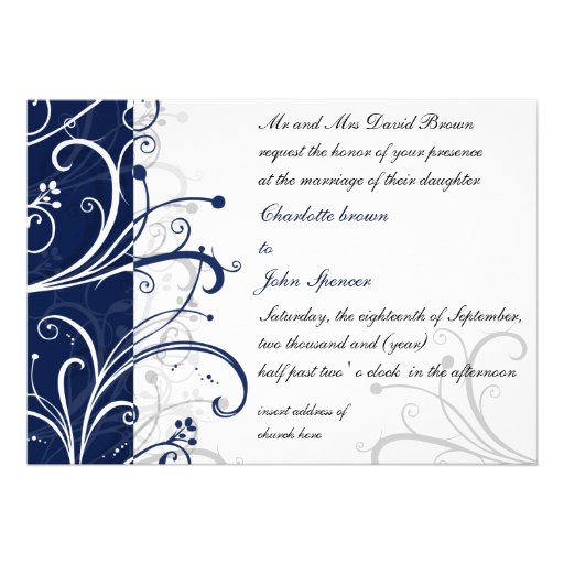navy stylish wedding invitation