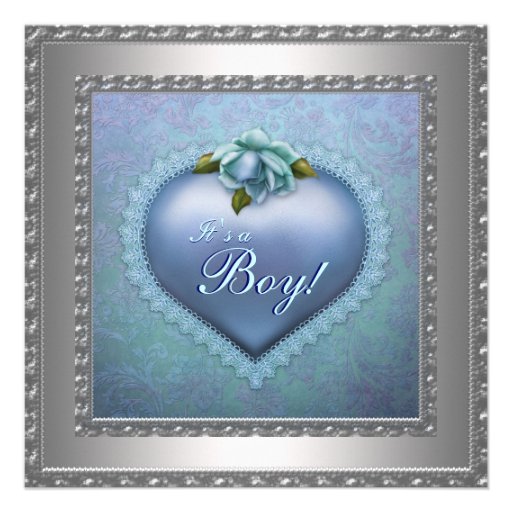 Navy Teal Blue Damask Baby Boy Shower Custom Invite