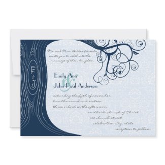 Navy Tree Swirls Wedding Invitation invitation