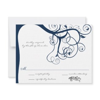Navy Tree Swirls Wedding RSVP Invitations invitation
