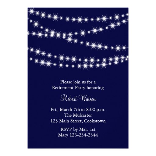 Navy Twinkle Lights Retirement Party Invitation