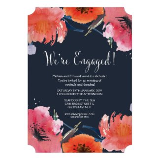 Navy Watercolor Floral Engagement Party Invite