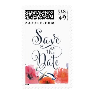 Navy Watercolor Floral Save the Date Postage Stamp