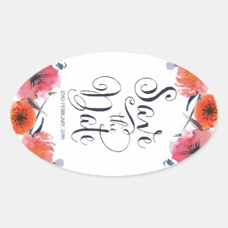 Navy Watercolor Floral Save the Date Stickers
