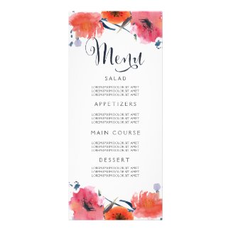 Navy Watercolor Floral Wedding Menu Cards Personalized Rack Card