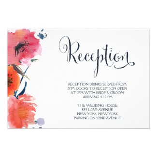 Navy Watercolor Floral Wedding Reception Cards
