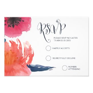 Navy Watercolor Floral Wedding RSVP Cards