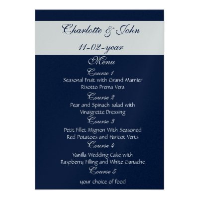 navy wedding menu custom invitations
