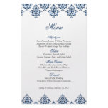 Navy White Damask Arabesque Wedding Menu Card Custom Flyer