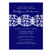Navy & White Damask Bridal Shower Invitation