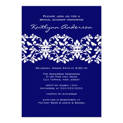 Navy & White Damask Bridal Shower Invitation