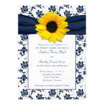 Navy White Damask Sunflower Wedding Invitation