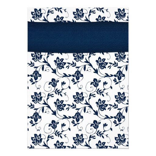 Navy White Damask Sunflower Wedding Invitation