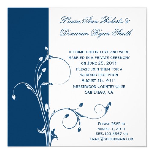 Navy White Floral Swirls Post Wedding Custom Invites