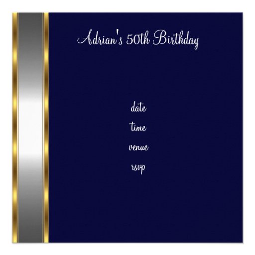 Navy White Gold Fabulous 50th Birthday Party Invites