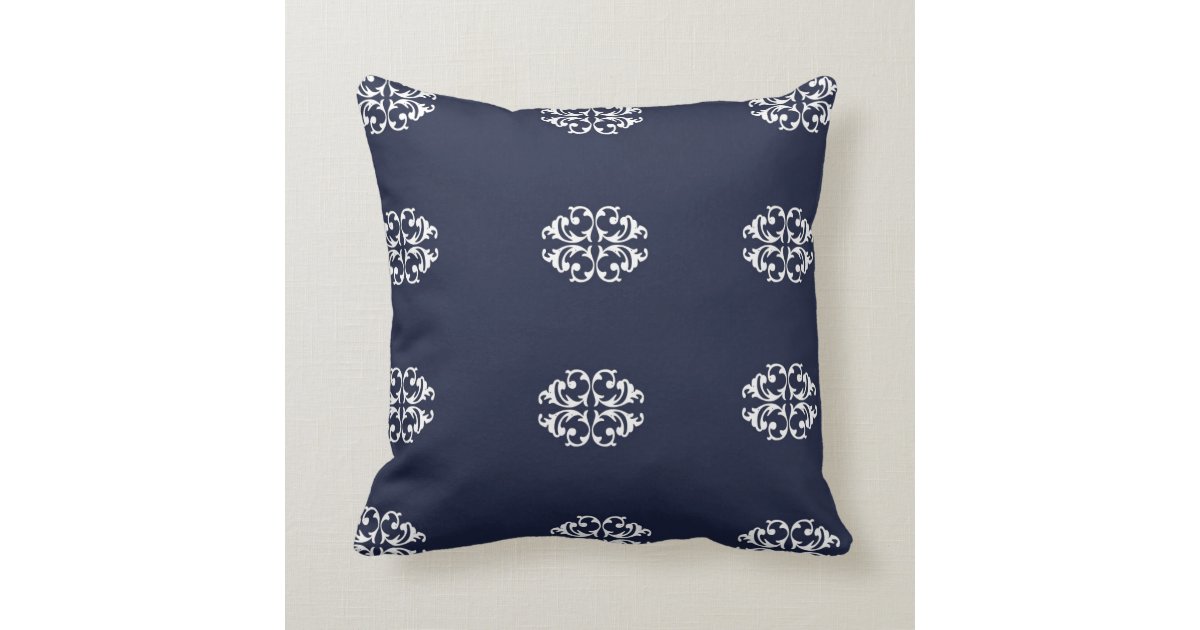 Navy,White, Medallion Designed Throw Pillow Zazzle