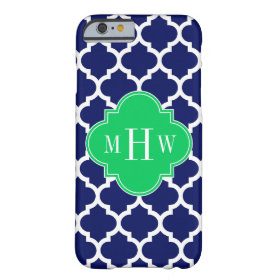 Navy White Moroccan #5 Emerald 3 Initial Monogram Barely There iPhone 6 Case