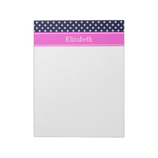 Navy White Polka Dots Hot Pink Ribbon Monogram Memo Pads