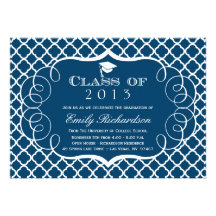 Navy + white quatrefoil graduation announcement