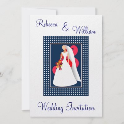 Navy White Red Modern Wedding Dress Invite by InvitationCenter