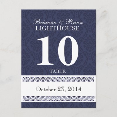 Navy White Wedding Table Number Card Reception Post Cards by JaclinArt