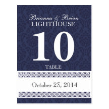 Navy & White Wedding Table Number Card Reception Post Cards