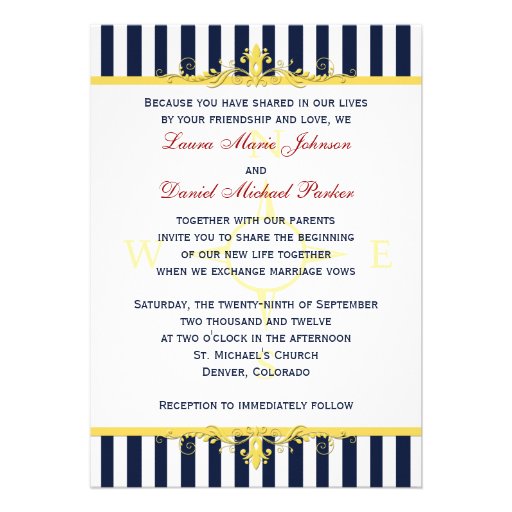 Navy White Yellow Red Stripes & Scrolls Invite II