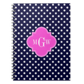 Navy Wht Polka Dot Hot Pink Quatrefoil 3 Monogram Note Book