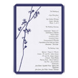 Navy Wild Flower Branches Wedding Program 5 x 7 Custom Announcement