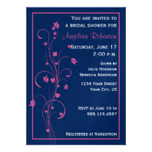 Navy With Pink Floral Design Bridal Shower Invitat Invitations