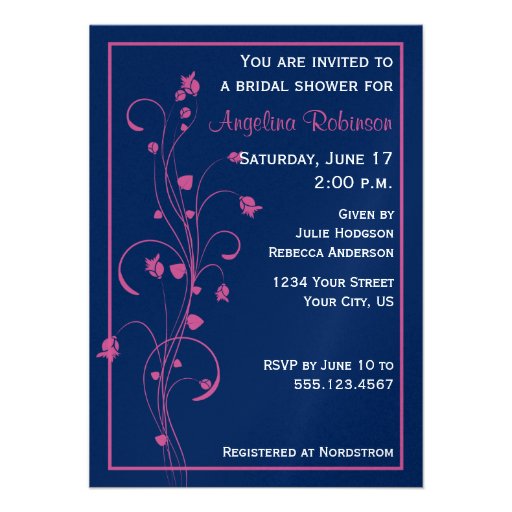 Navy With Pink Floral Design Bridal Shower Invitat Invitations