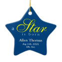 Navy yellow a star is born baby name announcement ornament
