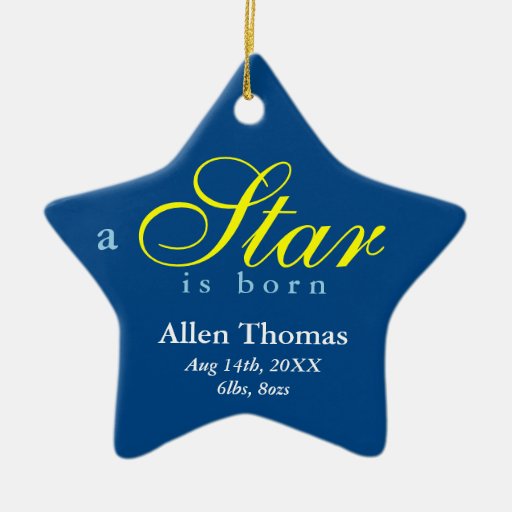 Navy yellow a star is born baby name announcement ornament