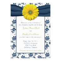 Navy Yellow Damask Daisy Wedding Invitation